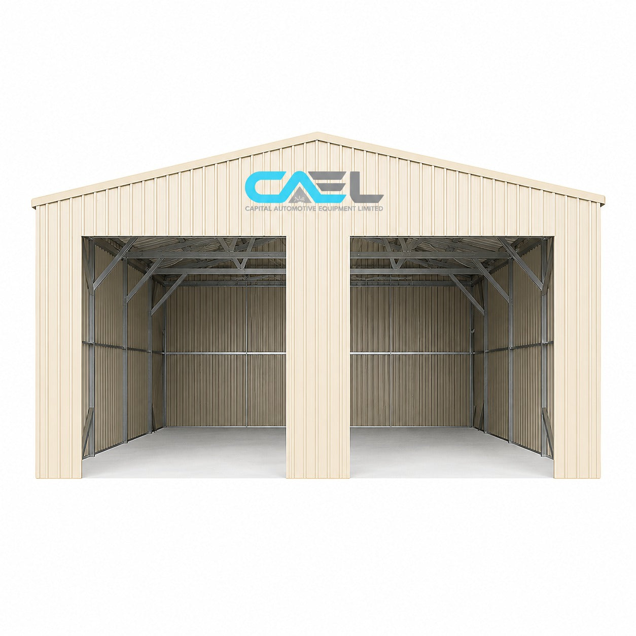 Double Garage Metal Shed Automatic Roll up Door with Side Entry Door- 25(W)x65(L)x13(H)